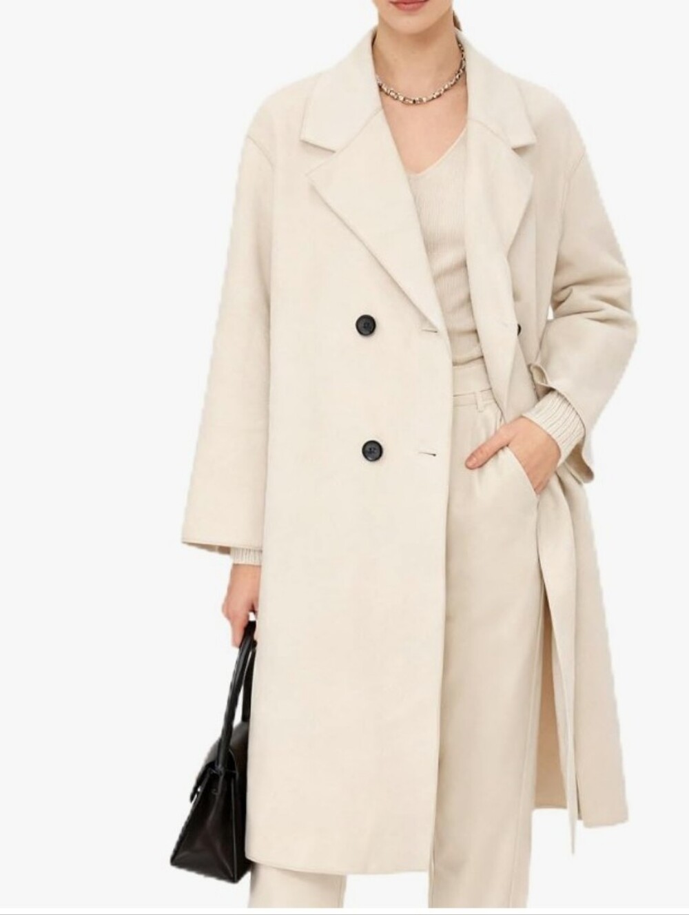 Women’s Cream/Beige Double-Breasted Cream Midi Length Coat Size XL NWOT P2P 22.5